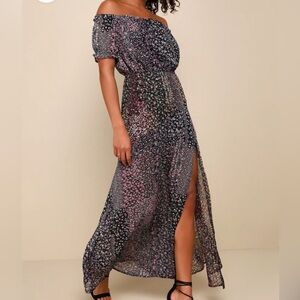 Lulus Womens Maxi Dress Floral Chiffon Off Shoulder Medium